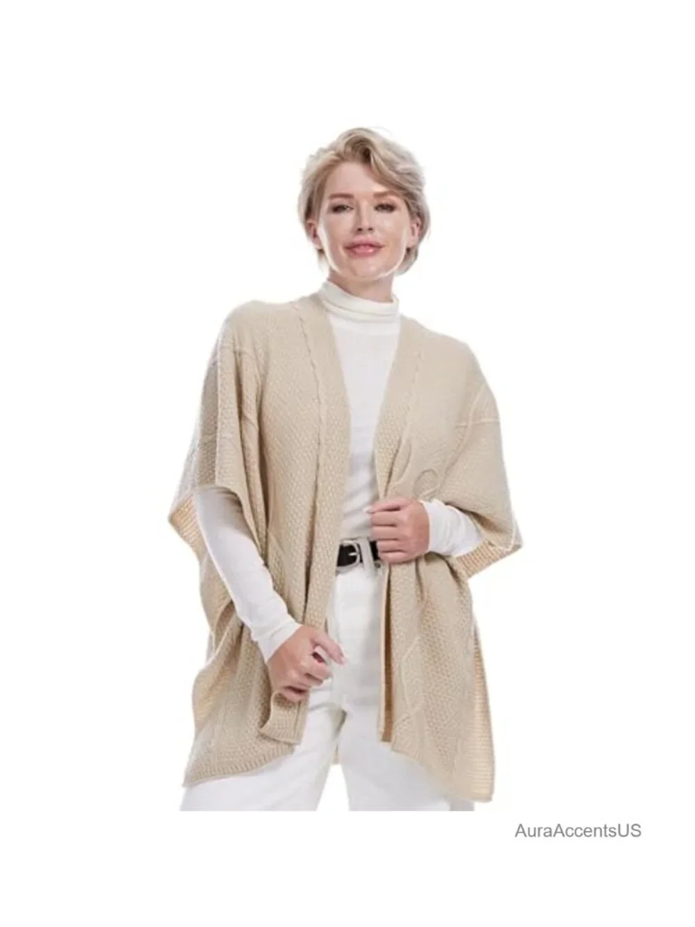 MissShorthair Women's Knit Poncho Shawl Wrap Soft Cape Scarf